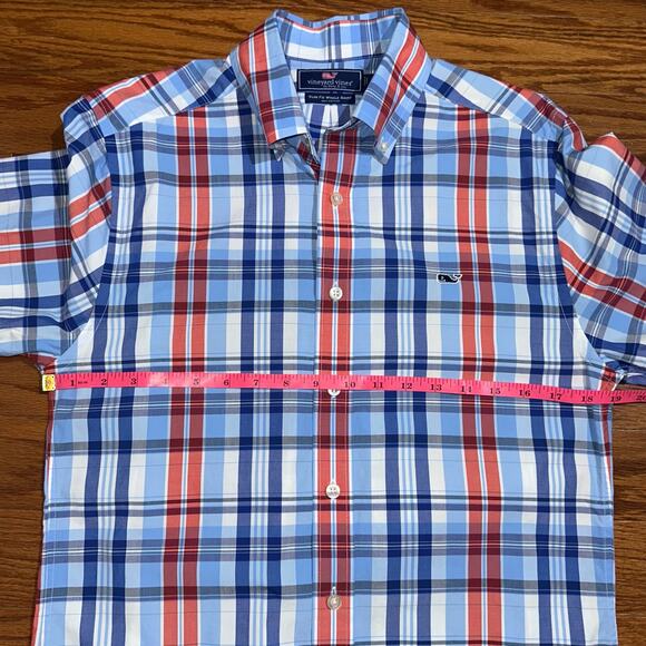 Vineyard Vines Preppy Slim Fit Blue Red Plaid Whale Button Up Shirt Size Small - Picture 12 of 14